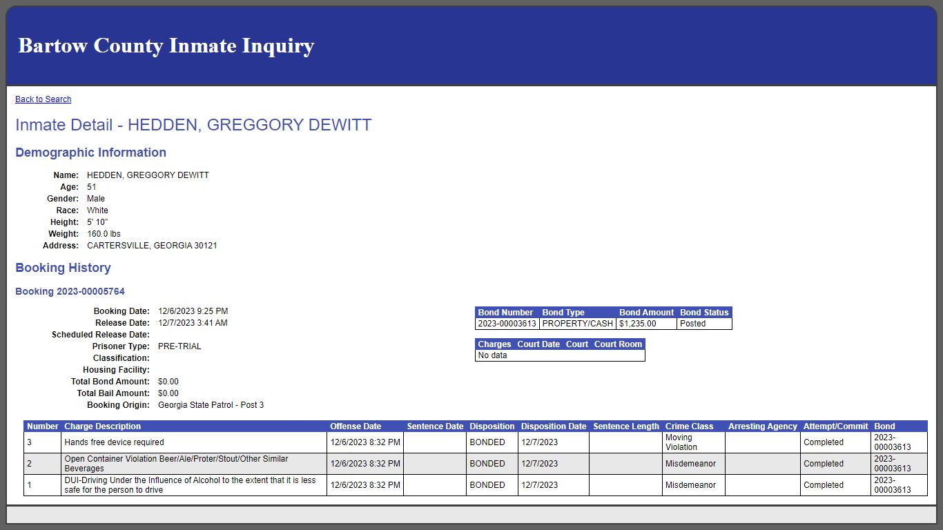 Inmate Detail - HEDDEN, GREGGORY DEWITT